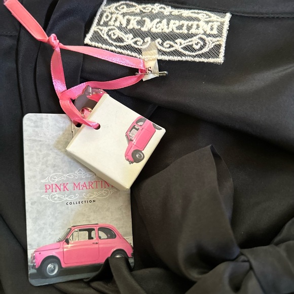 Pink martini black silk tie v neck detail blouse XS - Picture 6 of 6